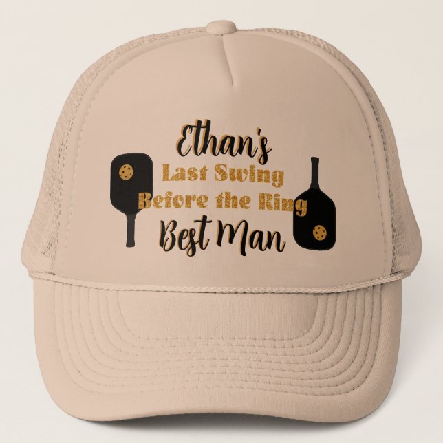 Pickleball Bachelor Party Black Gold Personalisier Truckerkappe (Vorderseite)