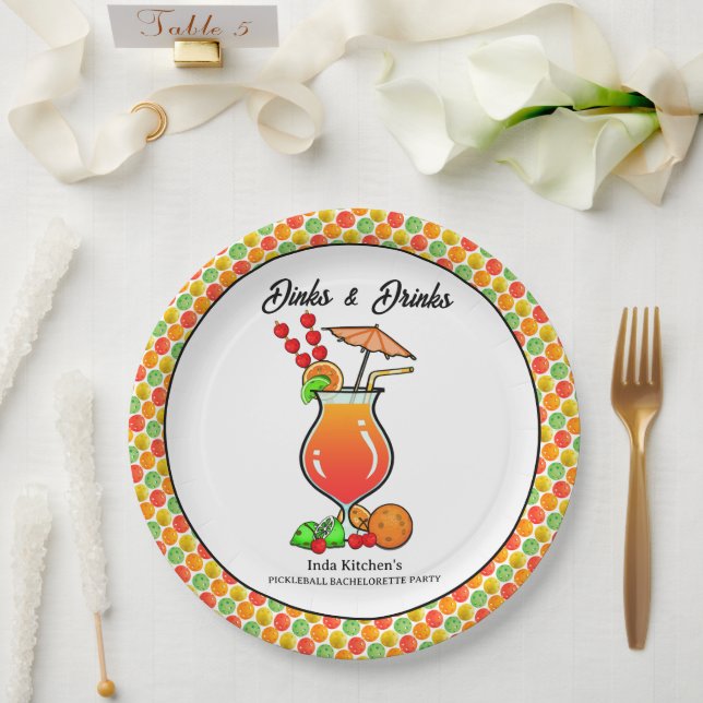 Pickleball Bachelorette Wedding Dinks & Drinks Pappteller (Hochzeit)