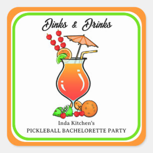 Pickleball Bachelorette Wedding Dinks & Drinks Quadratischer Aufkleber