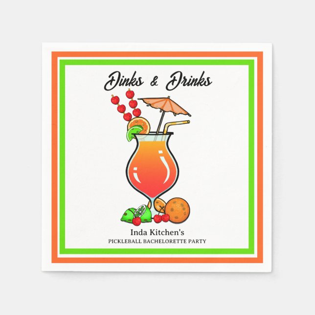 Pickleball Bachelorette Wedding Dinks & Drinks Serviette (Vorderseite)