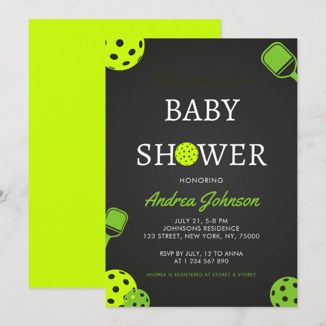 Pickleball Ball Paddle Sports Theme Kinderdusche Save The Date (Vorne/Hinten)