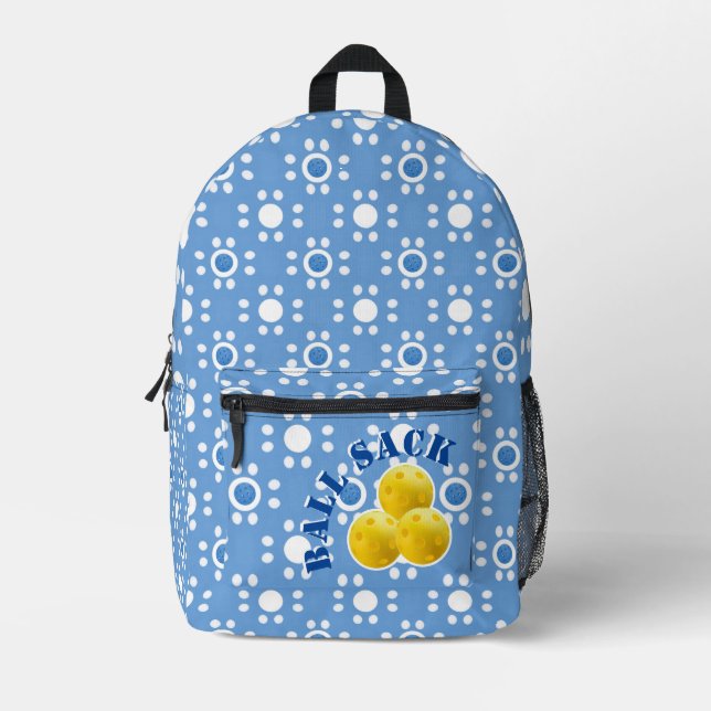 Pickleball Ball Sack Blue White Polka Dots Gelb Bedruckter Rucksack (Vorderseite)