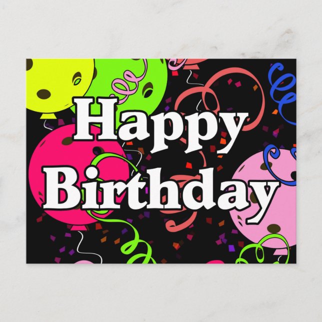 Pickleball Balloons Confetti Happy Birthday  Postkarte (Vorderseite)
