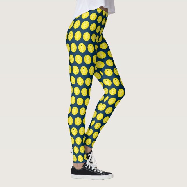 Pickleball Balls Gelb Blau Gemustert Leggings (Rechts)