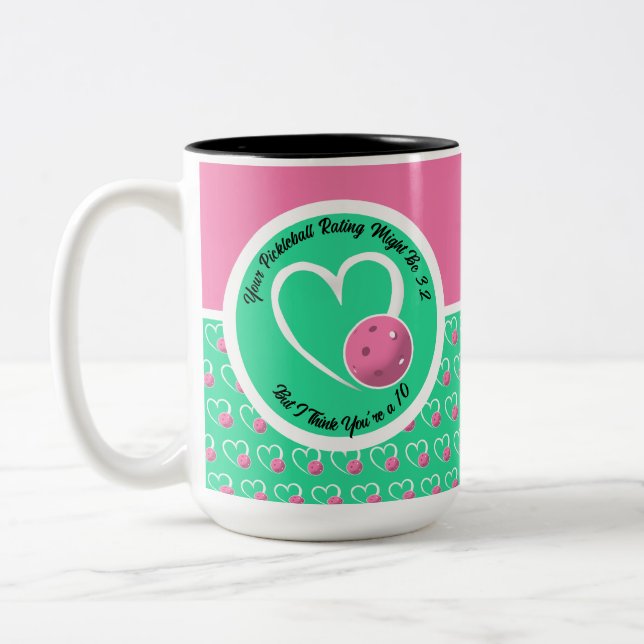 Pickleball Bewertung Valentinherz Rosa Türkis Zweifarbige Tasse (Links)