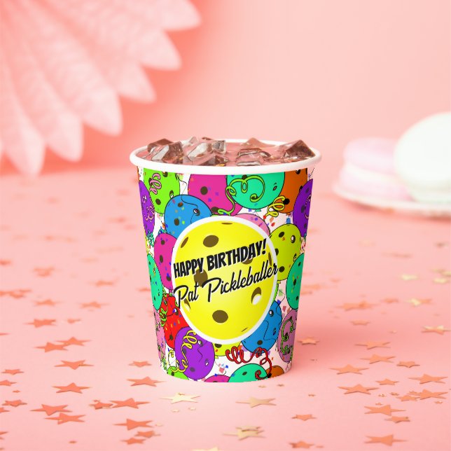 Pickleball Birthday Balloons Confetti Personalisie Pappbecher (Insitu)