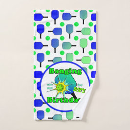 Pickleball Birthday Blue Green Paddle Ball Banging Handtuch