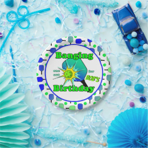 Pickleball Birthday Blue Green Paddle Ball Banging Pappteller