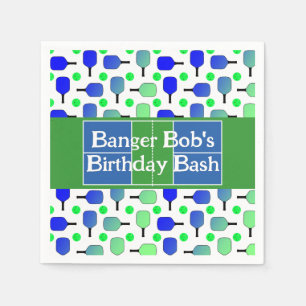 Pickleball Birthday Blue Green Paddle Ball Banging Serviette