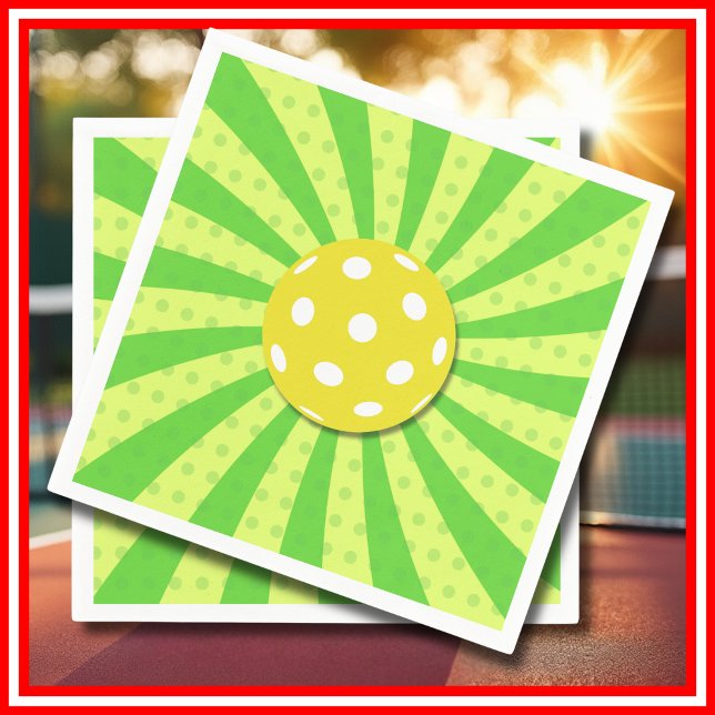 Pickleball Birthday Green RETRO Streifen Sport Serviette (Pickleball Birthday Green RETRO Stripes Sports Napkins)