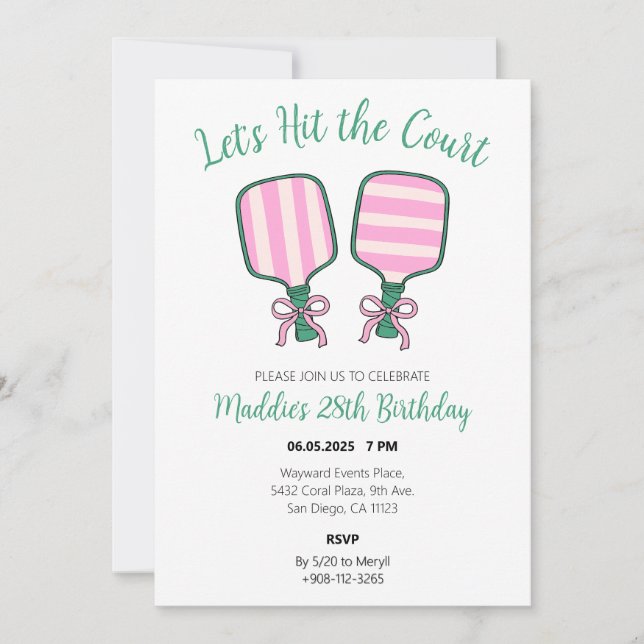 Pickleball Birthday Invite Einladung (Vorderseite)