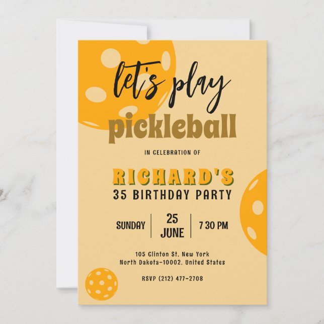 Pickleball Birthday Orange Pickleball Sports Party Einladung (Vorderseite)