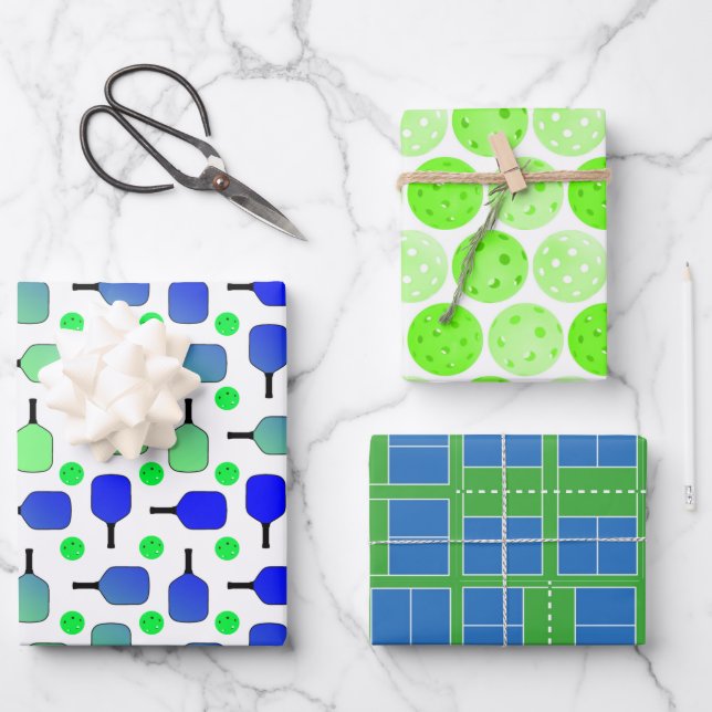 Pickleball Birthday Party Blue und Green Gift Geschenkpapier Set (Vorderseite)