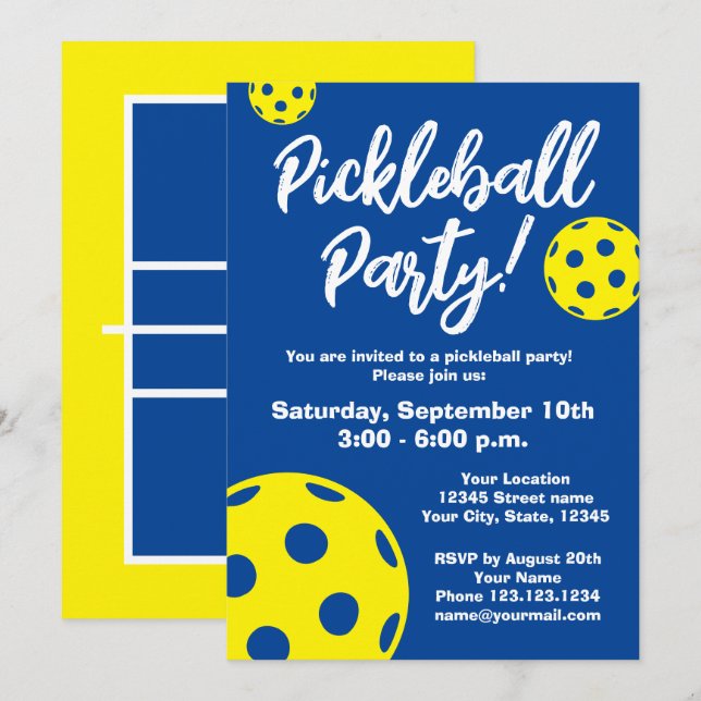 Pickleball Birthday Party-Einladungsvorlage Einladung (Vorne/Hinten)