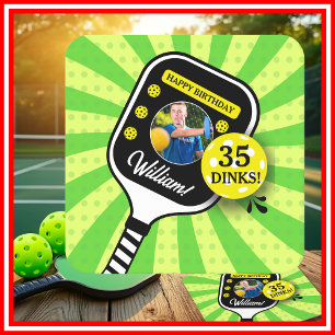 Pickleball Birthday Party RETRO Green Sports FOTO Rechteckiger Pappuntersetzer