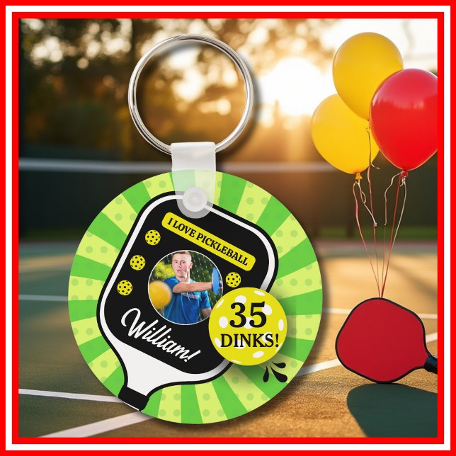 Pickleball Birthday Party RETRO Green Sports FOTO Schlüsselanhänger (Pickleball Birthday Party RETRO Green Sports PHOTO Keychain)