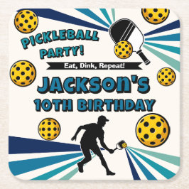 Pickleball Birthday Party Retro Vintag Player Rechteckiger Pappuntersetzer
