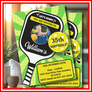 Pickleball Birthday RETRO Green Sports FOTO Einladung