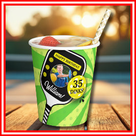 Pickleball Birthday RETRO Green Sports FOTO Pappbecher