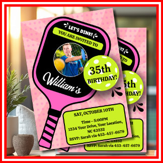 Pickleball Birthday RETRO Pink Sports FOTO Einladung