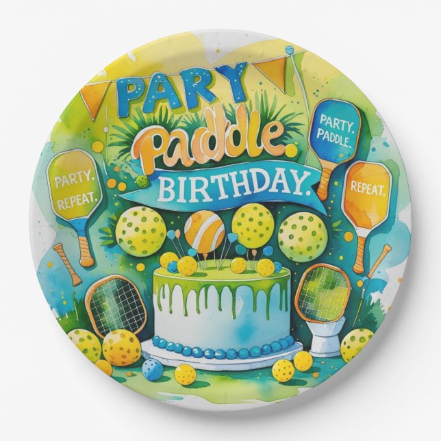 Pickleball Birthday themed Pappteller (Vorderseite)