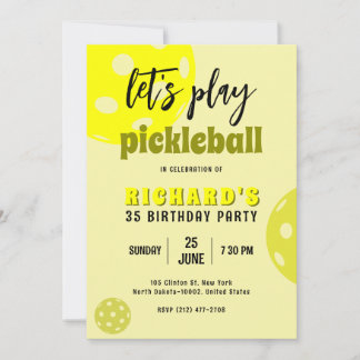Pickleball Birthday Yellow Pickleball Sports Party Einladung