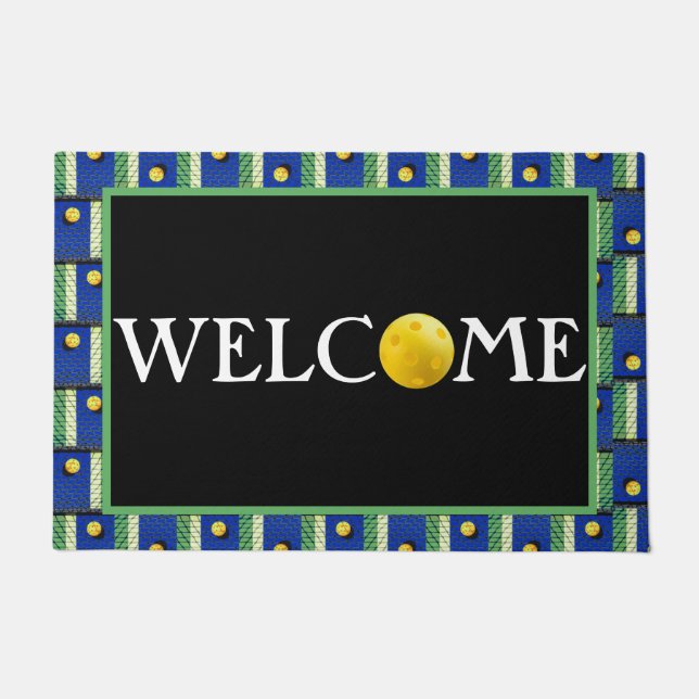 Pickleball 'bis die Straßenlaternen kommen! Blau Fußmatte (Vorderseite)