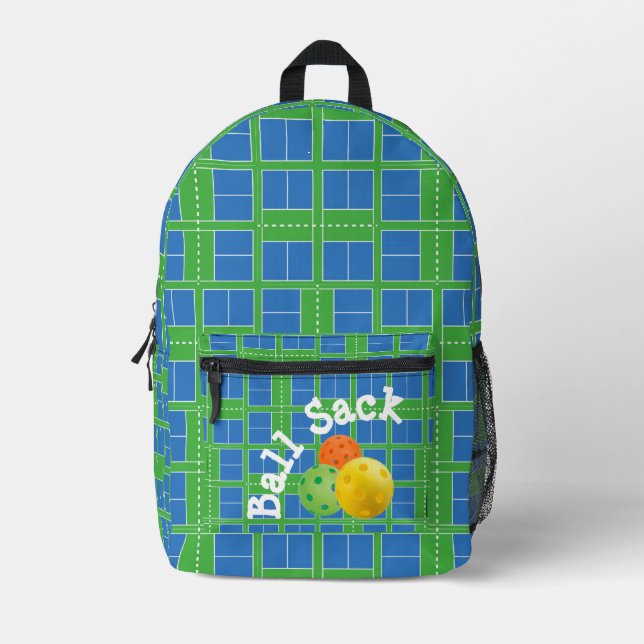 Pickleball Blue Green Court Ball Sack Player Geger Bedruckter Rucksack (Vorderseite)