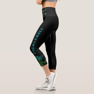 Pickleball Blue Green Whimsy Capri Leggings