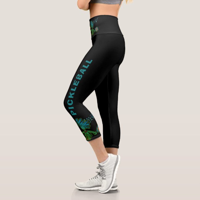 Pickleball Blue Green Whimsy Capri Leggings (Links)