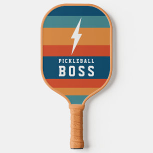 Pickleball Boss Lightning Bolt Retro Stripes Name Pickleball Schläger