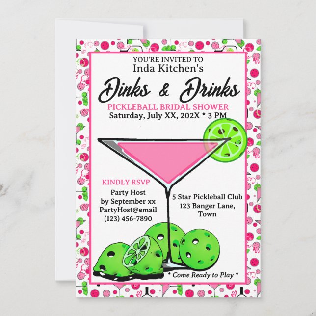 Pickleball Bridal Shower Dinks & Drinks Photo Einladung (Vorderseite)