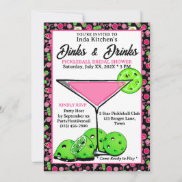 Pickleball Bridal Shower Dinks & Drinks Pink Black Einladung