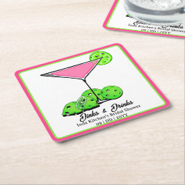 Pickleball Bridal Shower Dinks & Drinks Pink Cosmo Rechteckiger Pappuntersetzer