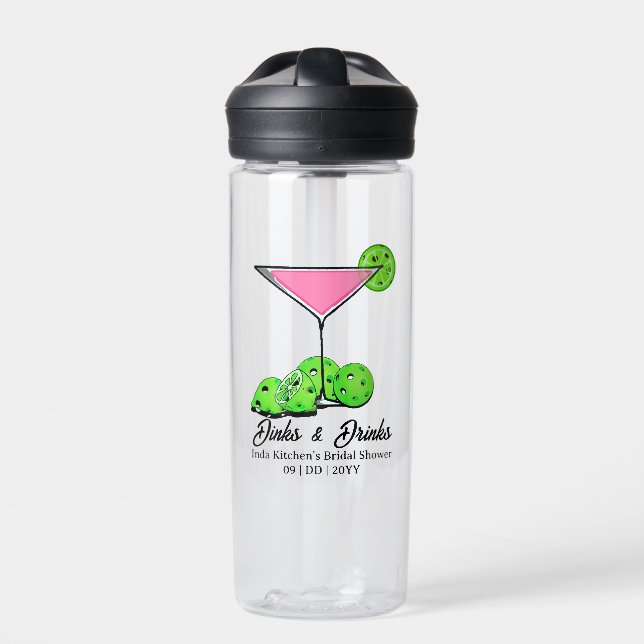 Pickleball Bridal Shower Pink Cocktail Personalize Trinkflasche (Vorderseite)