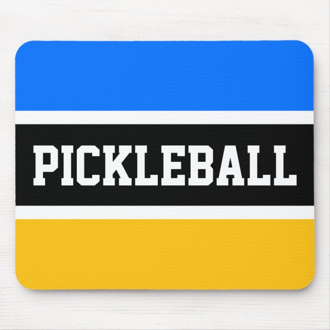 PICKLEBALL Bright Blue Yellow Schwarz-weiß Stripes Mousepad (Vorne)