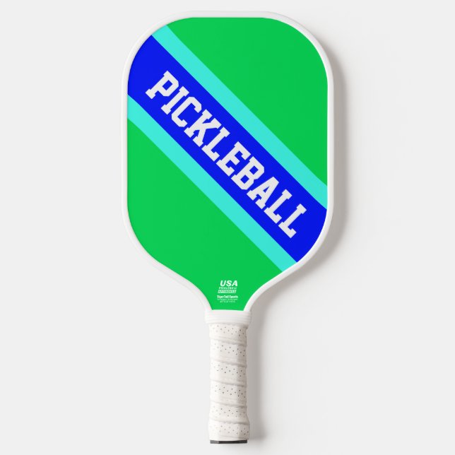 PICKLEBALL Bright Green Royal Blue Racing Streifen Pickleball Schläger (Vorderseite)