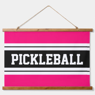PICKLEBALL Bright Pink Schwarz-weiß Racing Streife Wandteppich Mit Holzrahmen