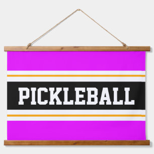 PICKLEBALL Bright Pink Yellow Black Racing Streife Wandteppich Mit Holzrahmen
