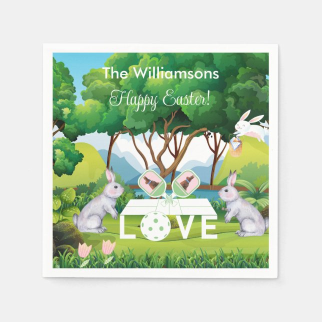 Pickleball Bunnies Fun Happy Oaster Serviette (Vorderseite)
