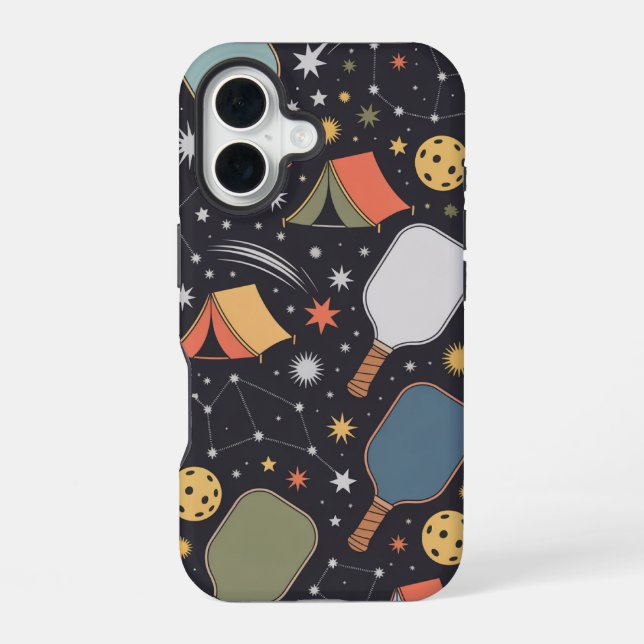 Pickleball-Camping-Stimmung mit Sternbildern iPhone 16 Hülle (Rückseite)