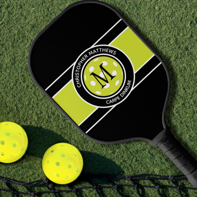 Pickleball Carpe Dinkum Quote Name Initial Black Pickleball Schläger (Von Creator hochgeladen)
