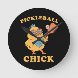 Pickleball Chick - Retro Runde Wanduhr