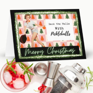 Pickleball Christmas Card - Funny - Retro For Her Karte
