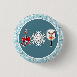 Pickleball Christmas Joy Blue und White Snowballs Button