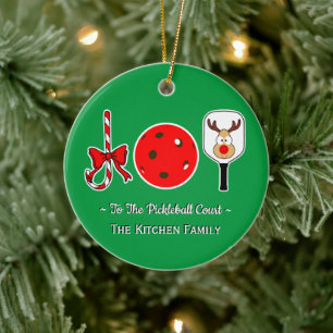 Pickleball Christmas Joy Candy Cane Paddle Ball Keramik Ornament