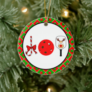 Pickleball Christmas Joy Candy Cane Paddles Ball Keramik Ornament