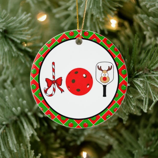 Pickleball Christmas Joy Candy Cane Paddles Ball Keramik Ornament (Baum)