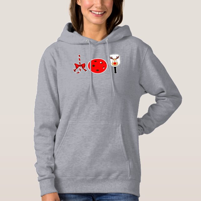 Pickleball Christmas Joy Candy Cane Reindeer Hoodie (Vorderseite)