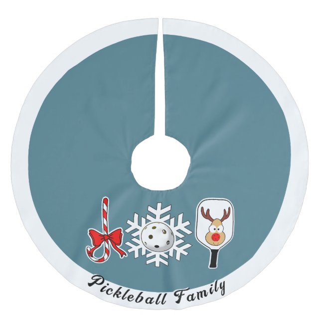Pickleball Christmas Joy Reindeer Blue und White Polyester Weihnachtsbaumdecke (Vorderseite)